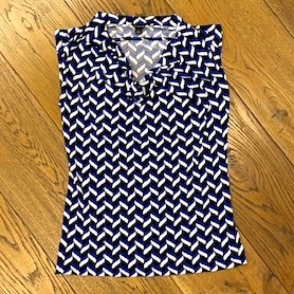 ANN TAYLOR Black White Blue Pattern Sleeveless Blouse / Womens Size XS